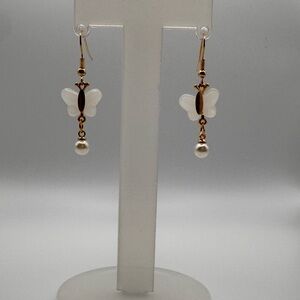 Chic Gold and White Butterfly Drop Earrings